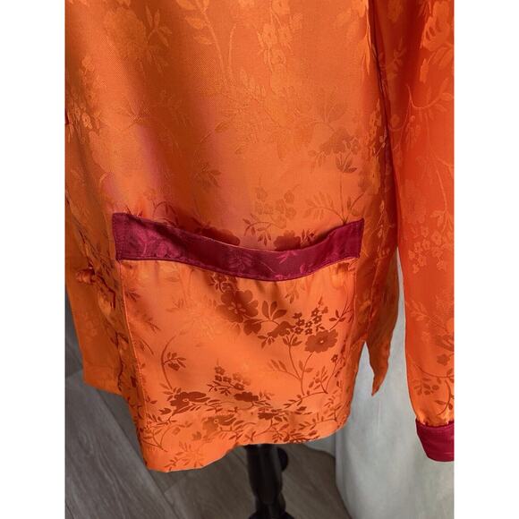 BLOOMINGDALES VINTAGE SILKY ORANGE/RED PAJAMA TOP /JACKET - Picture 4 of 9